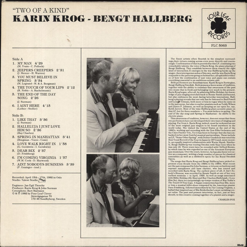 Karin Krog Two Of A Kind Swedish vinyl LP album (LP record)