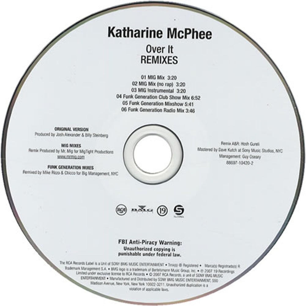 Katharine McPhee Over It - Remixes US Promo CD single (CD5 / 5") 88697-10420-2