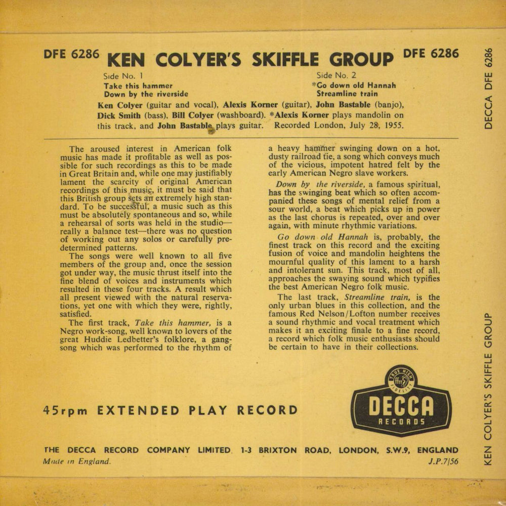 Ken Colyer Ken Colyer's Skiffle Group UK 7" vinyl single (7 inch record / 45)