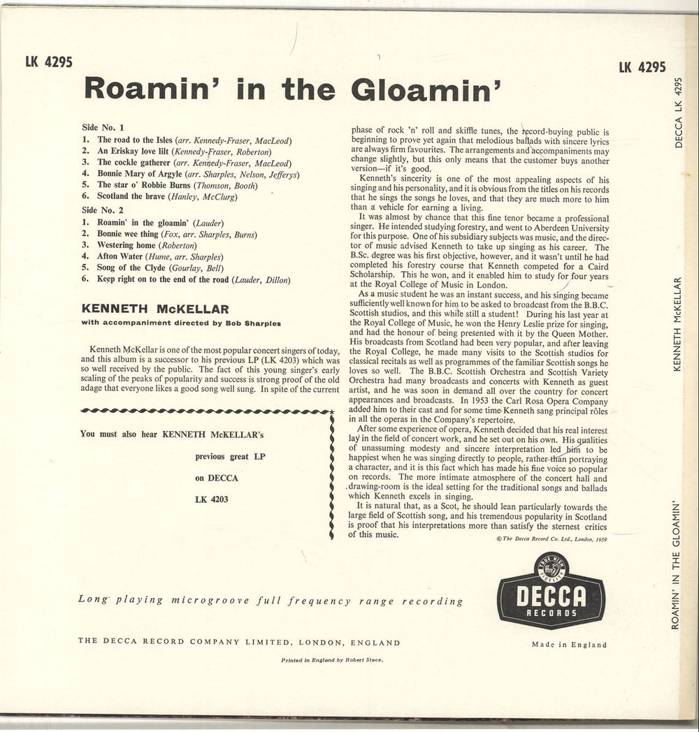 Kenneth McKellar Roamin' In The Gloamin' UK vinyl LP album (LP record)