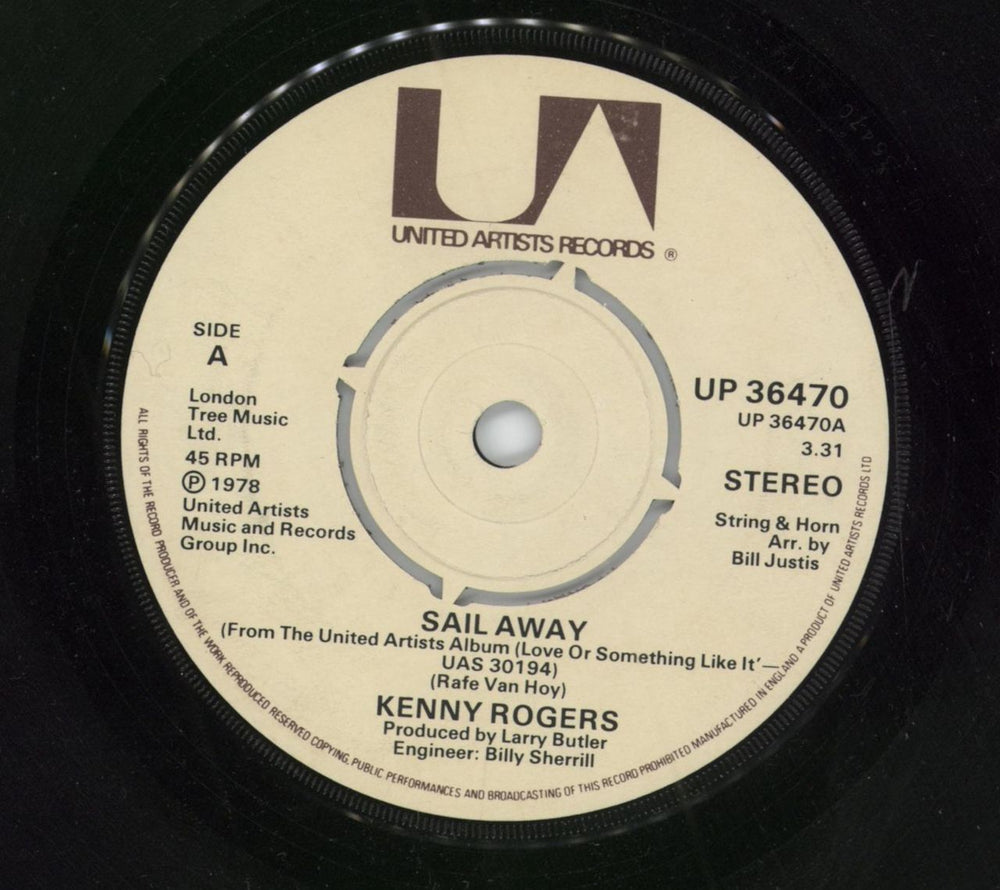 Kenny Rogers & The First Edition Sail Away UK 7" vinyl single (7 inch record / 45) UP36470