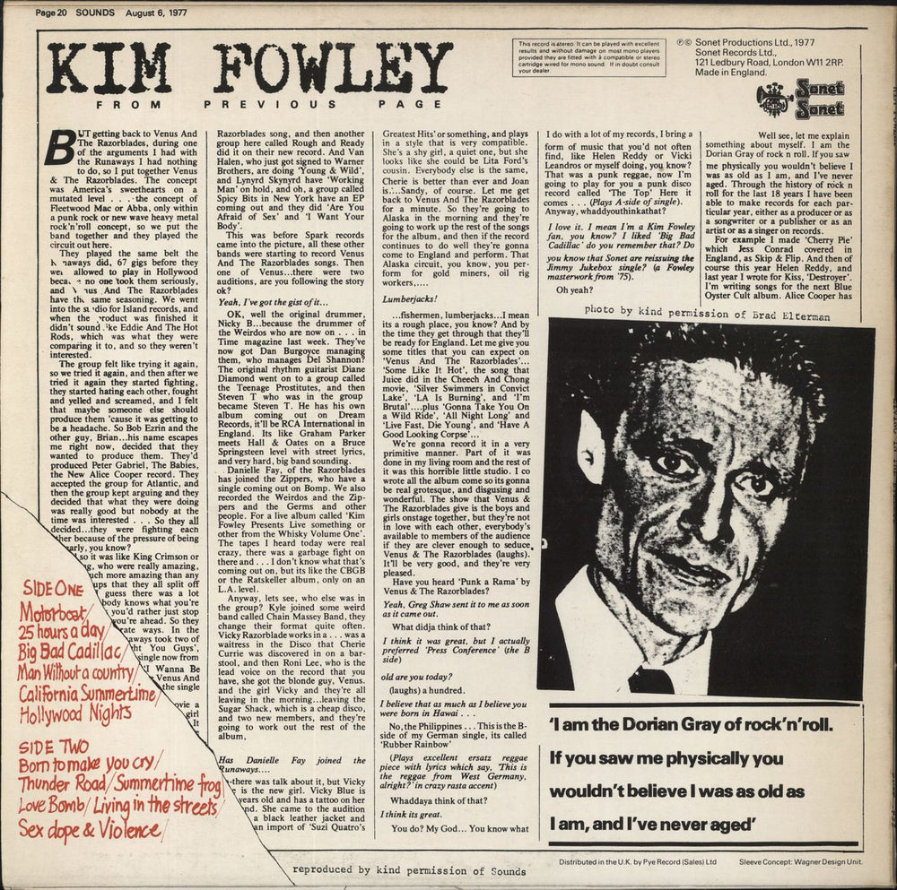 Kim Fowley Living In The Streets UK vinyl LP album (LP record) KFWLPLI800532