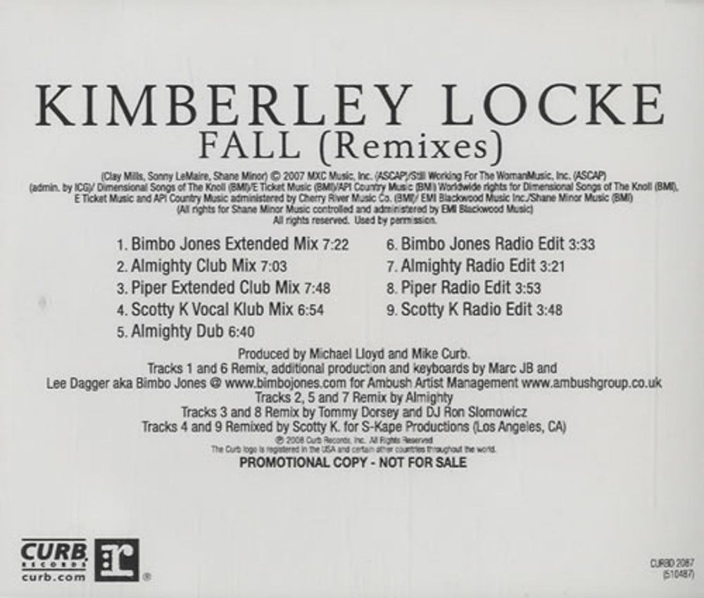 Kimberley Locke Fall - Remixes US Promo CD single (CD5 / 5") CURBD2087