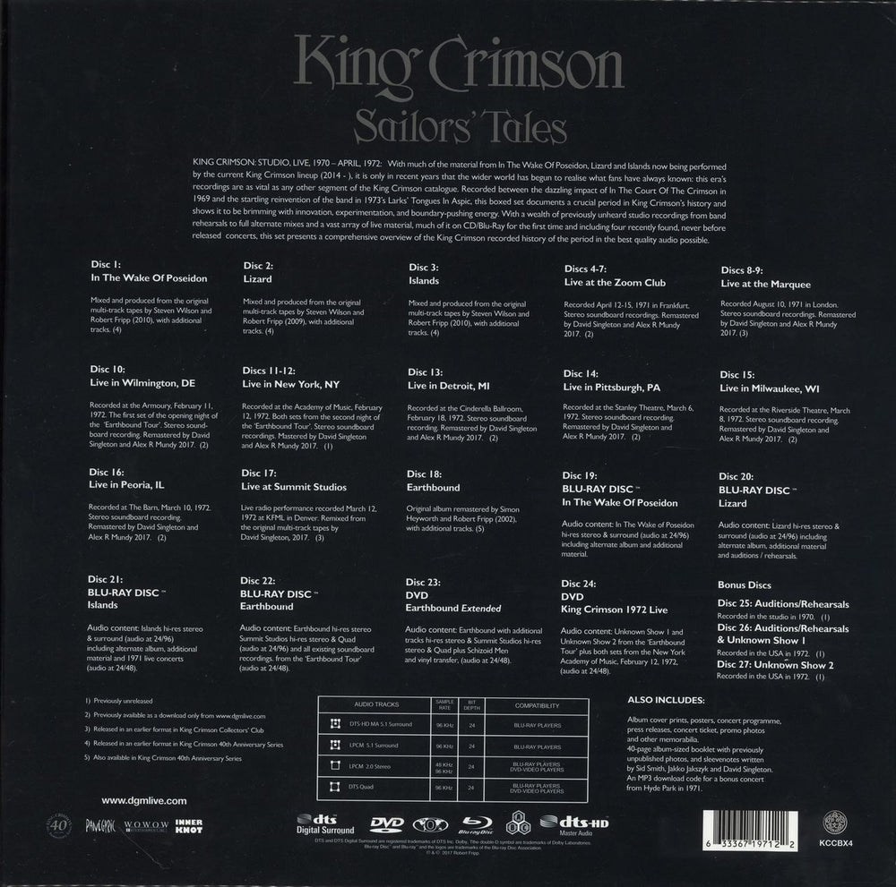 King Crimson Sailors' Tales: 40th Anniversary Series UK CD Album Box Set KNCDXSA748515