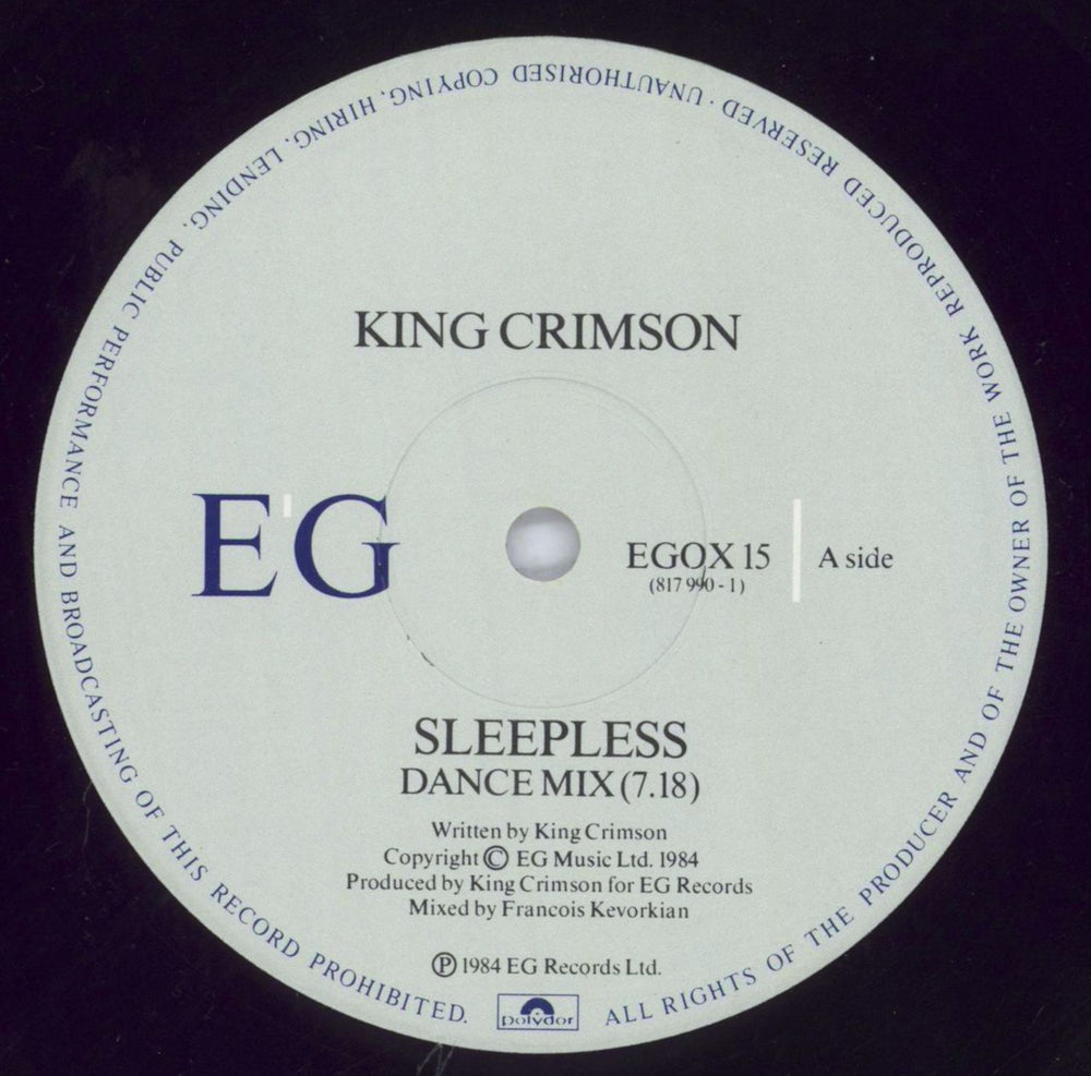 King Crimson Sleepless - Price Stickered UK 12" vinyl single (12 inch record / Maxi-single) KNC12SL821349