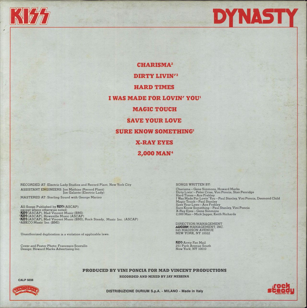 Kiss Dynasty - EX Italian vinyl LP album (LP record)