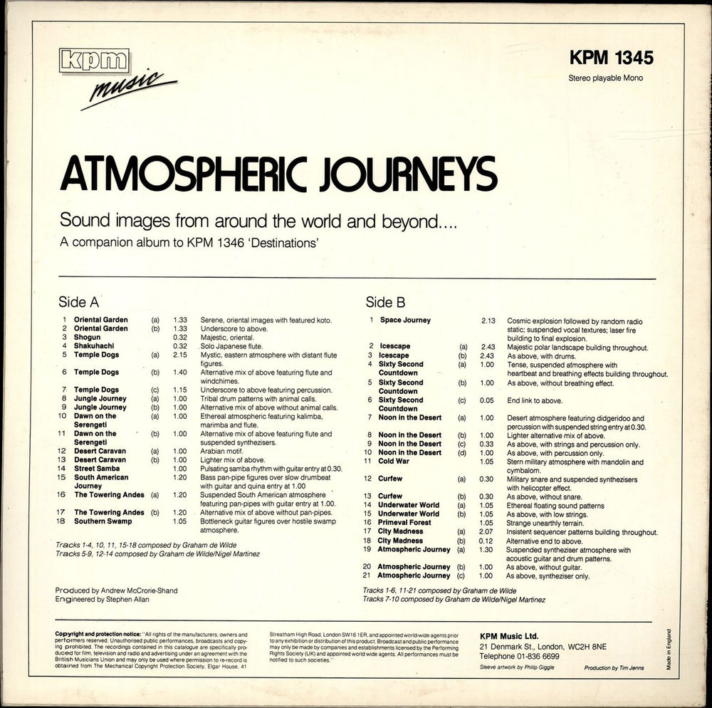 KPM Library Atmospheric Journeys UK vinyl LP album (LP record)