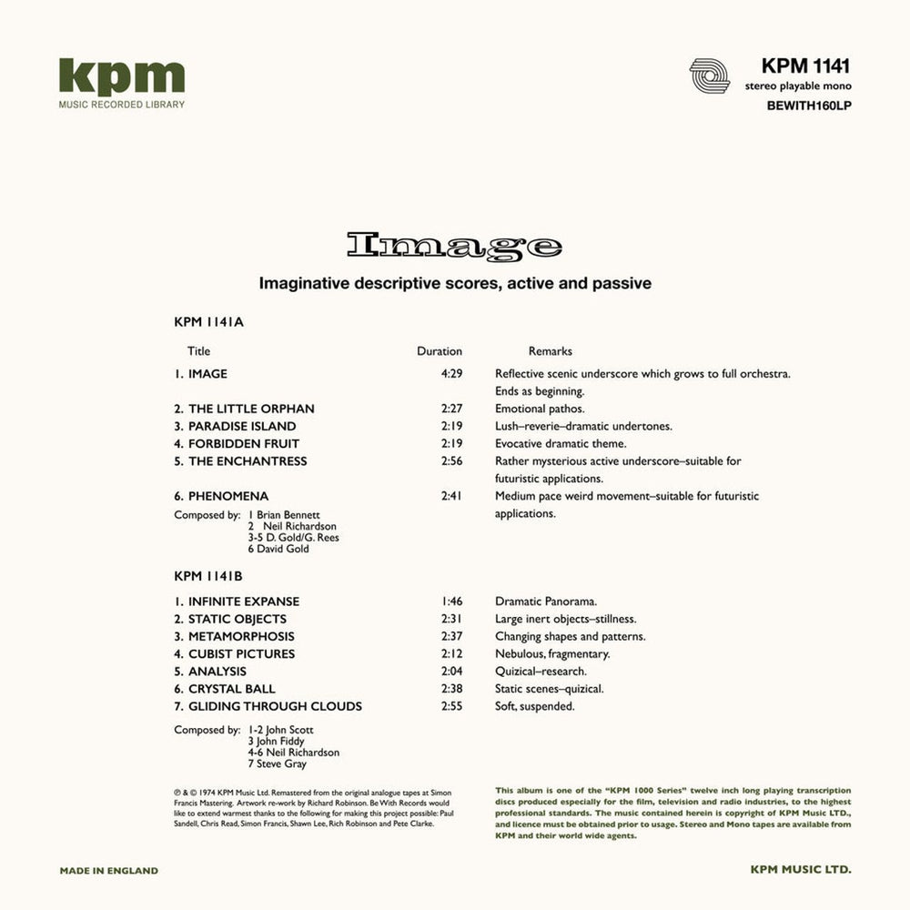 KPM Library Image - Remastered 140 Gram Black Vinyl - Sealed UK vinyl LP album (LP record) KP1LPIM828140