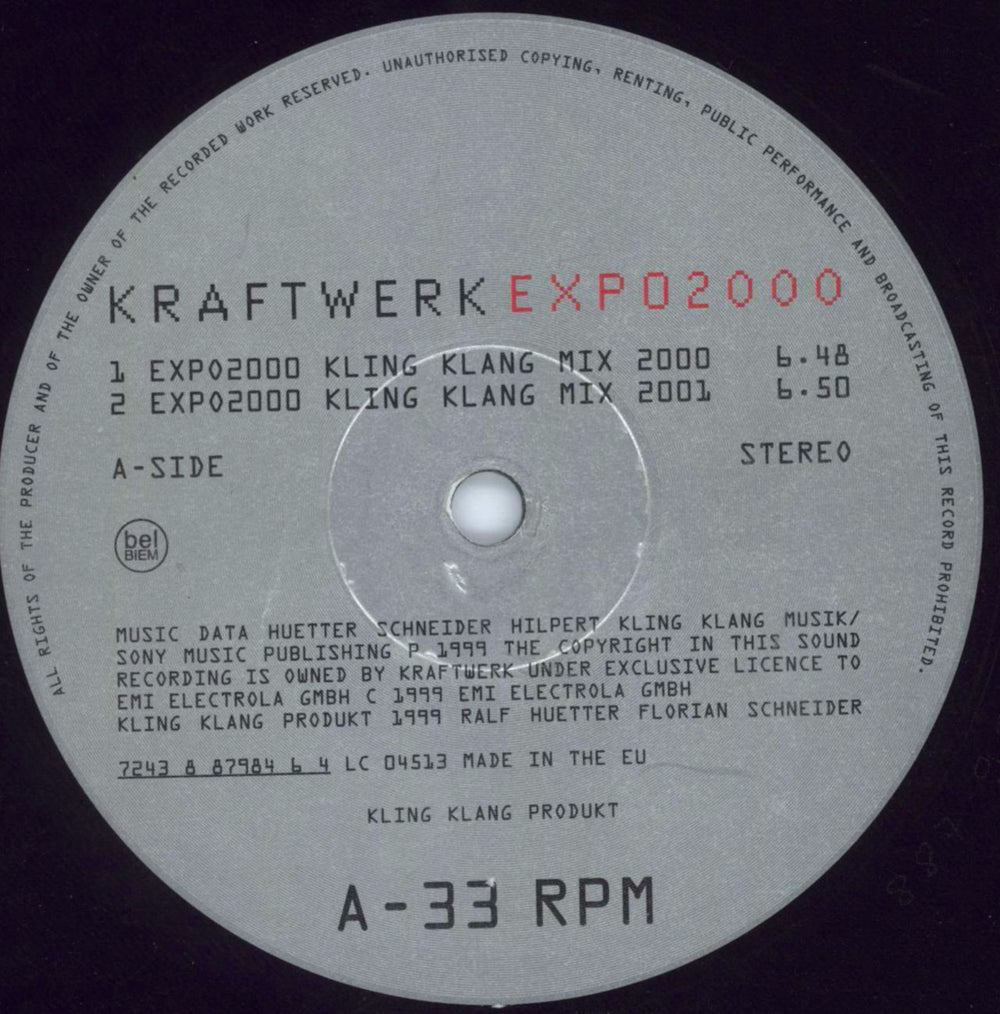 Kraftwerk Expo 2000 German 12" vinyl single (12 inch record / Maxi-single) KRA12EX147247