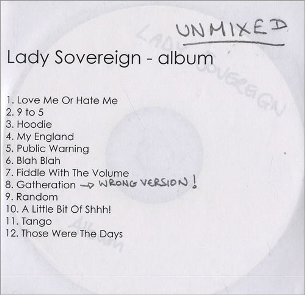 Lady Sovereign Public Warning - Unmixed UK Promo CD-R acetate CD-R ACETATE