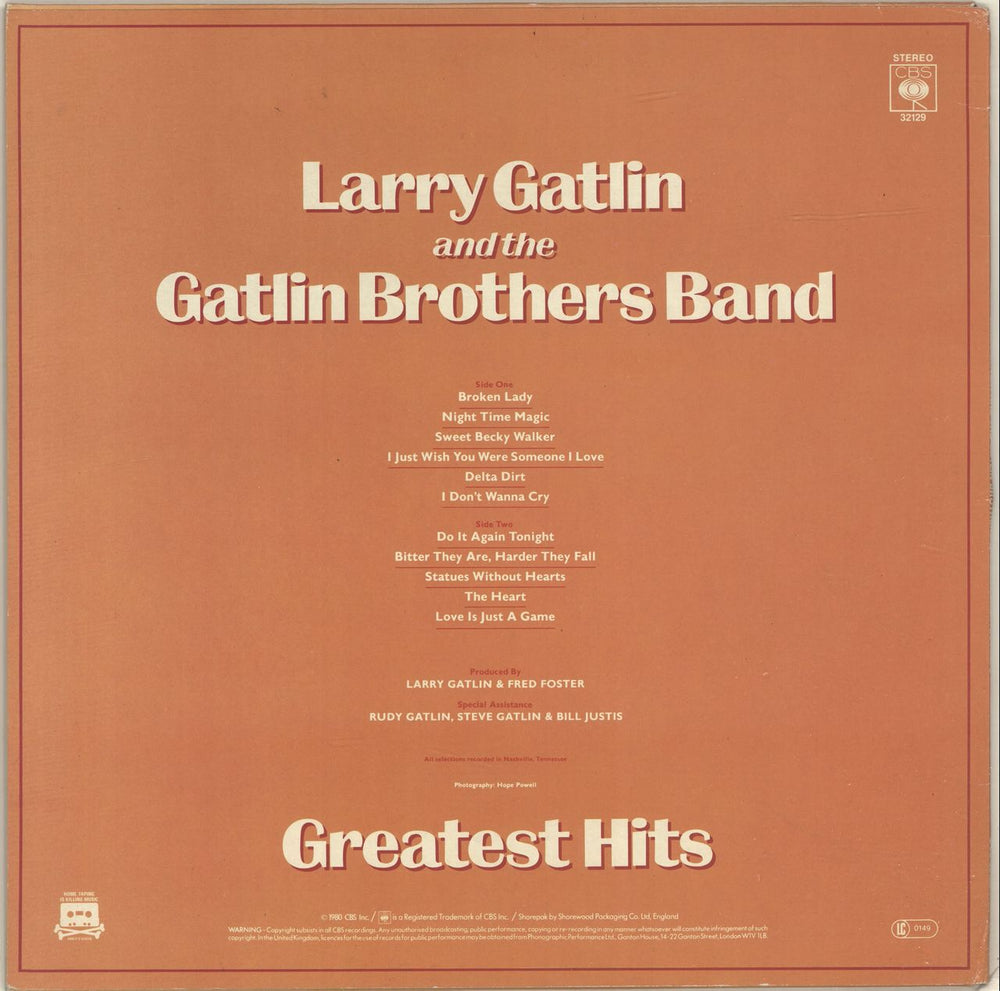 Larry Gatlin Greatest Hits UK vinyl LP album (LP record)