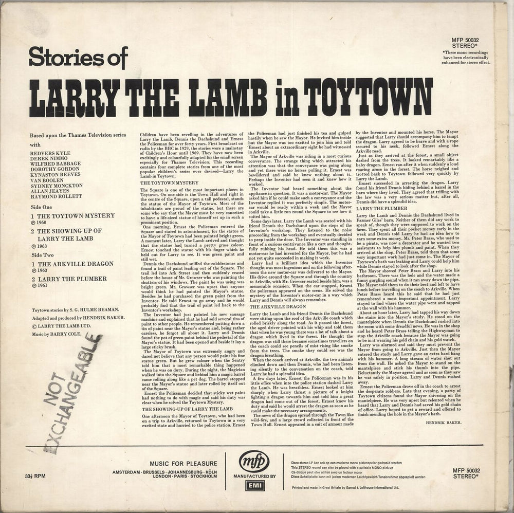 Larry The Lamb Larry The Lamb In Toytown UK vinyl LP album (LP record)