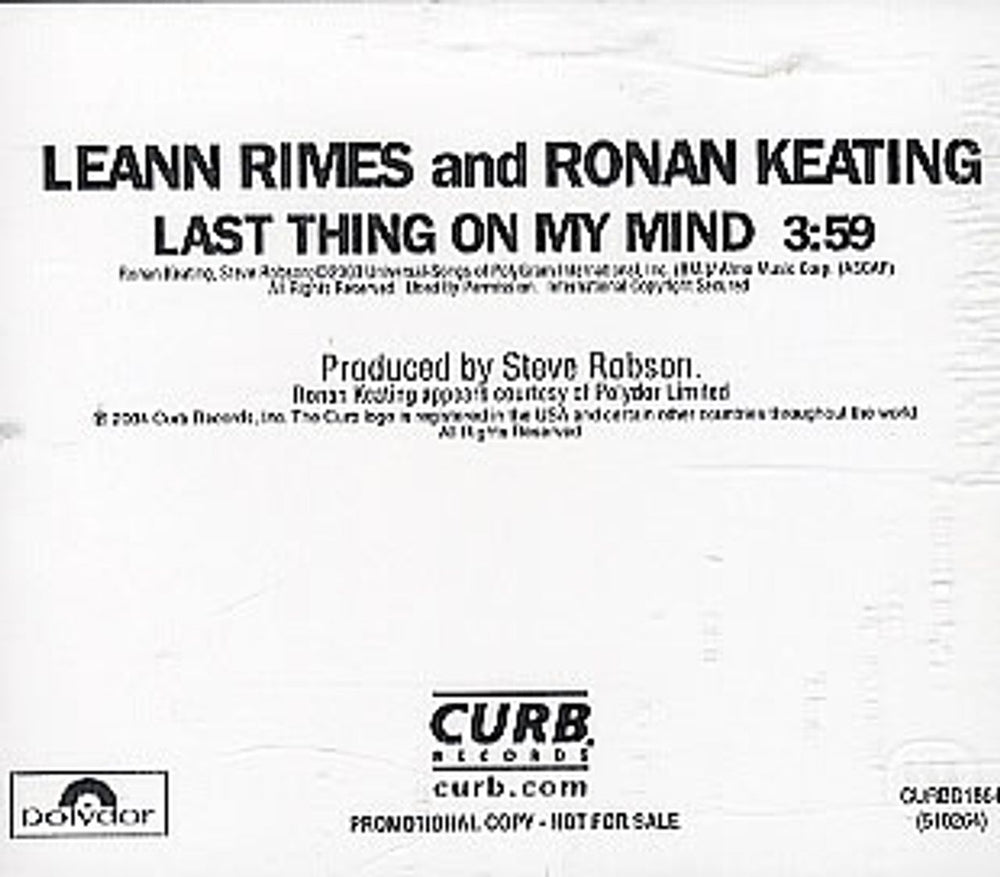 Leann Rimes Last Thing On My Mind US Promo CD single (CD5 / 5") CURB-1864