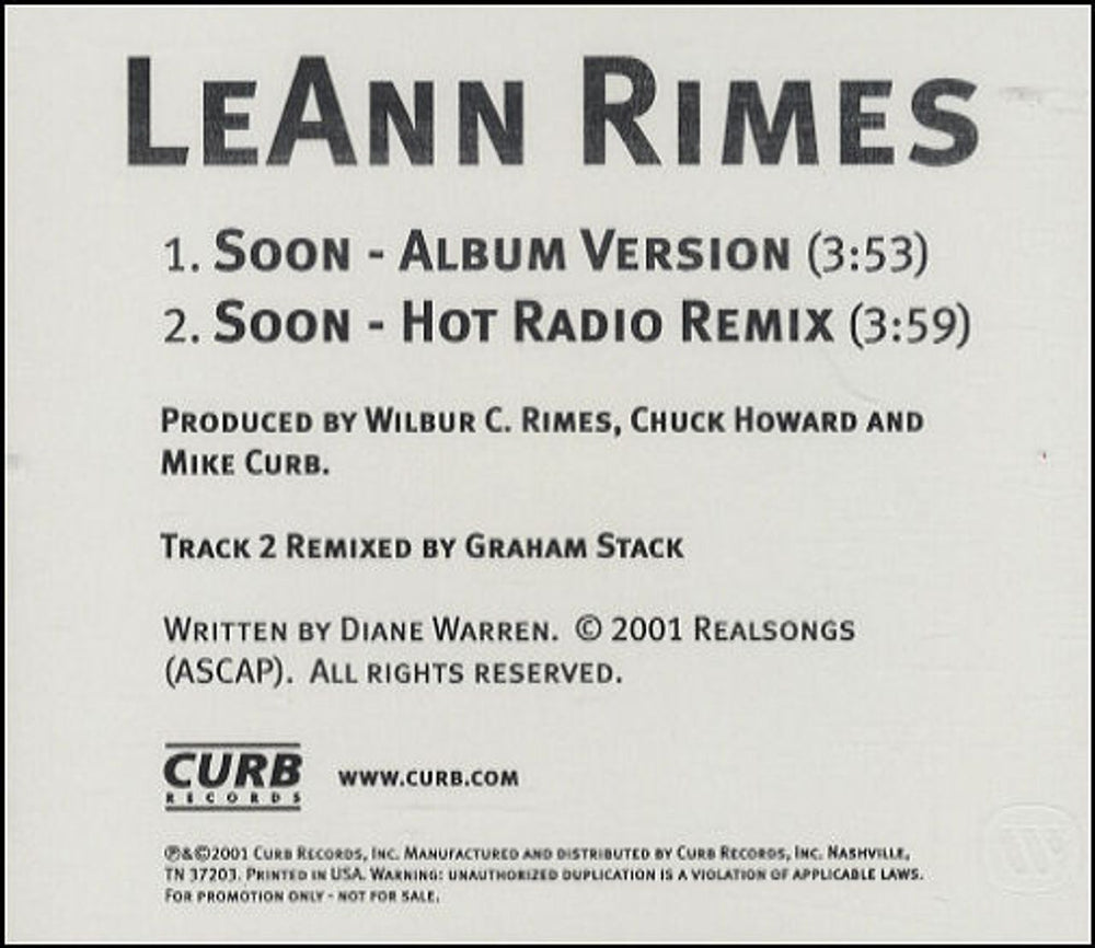 Leann Rimes Soon US Promo CD single (CD5 / 5") CURBD1616