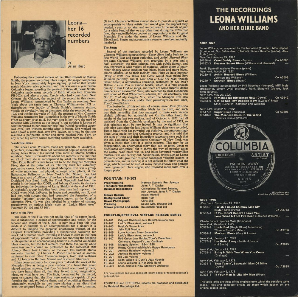 Leona Williams (Jazz) Leona Williams And Her Dixie Band UK vinyl LP album (LP record)