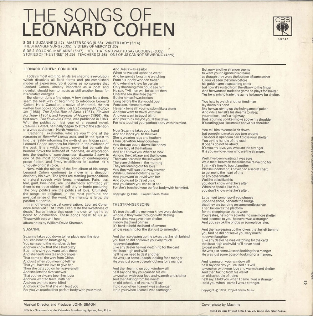 Leonard Cohen Songs Of Leonard Cohen - 1st - A1/B1 UK vinyl LP album (LP record)