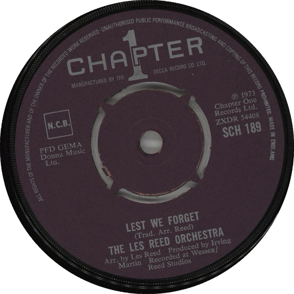 Les Reed Lest We Forget UK 7" vinyl single (7 inch record / 45) SCH189