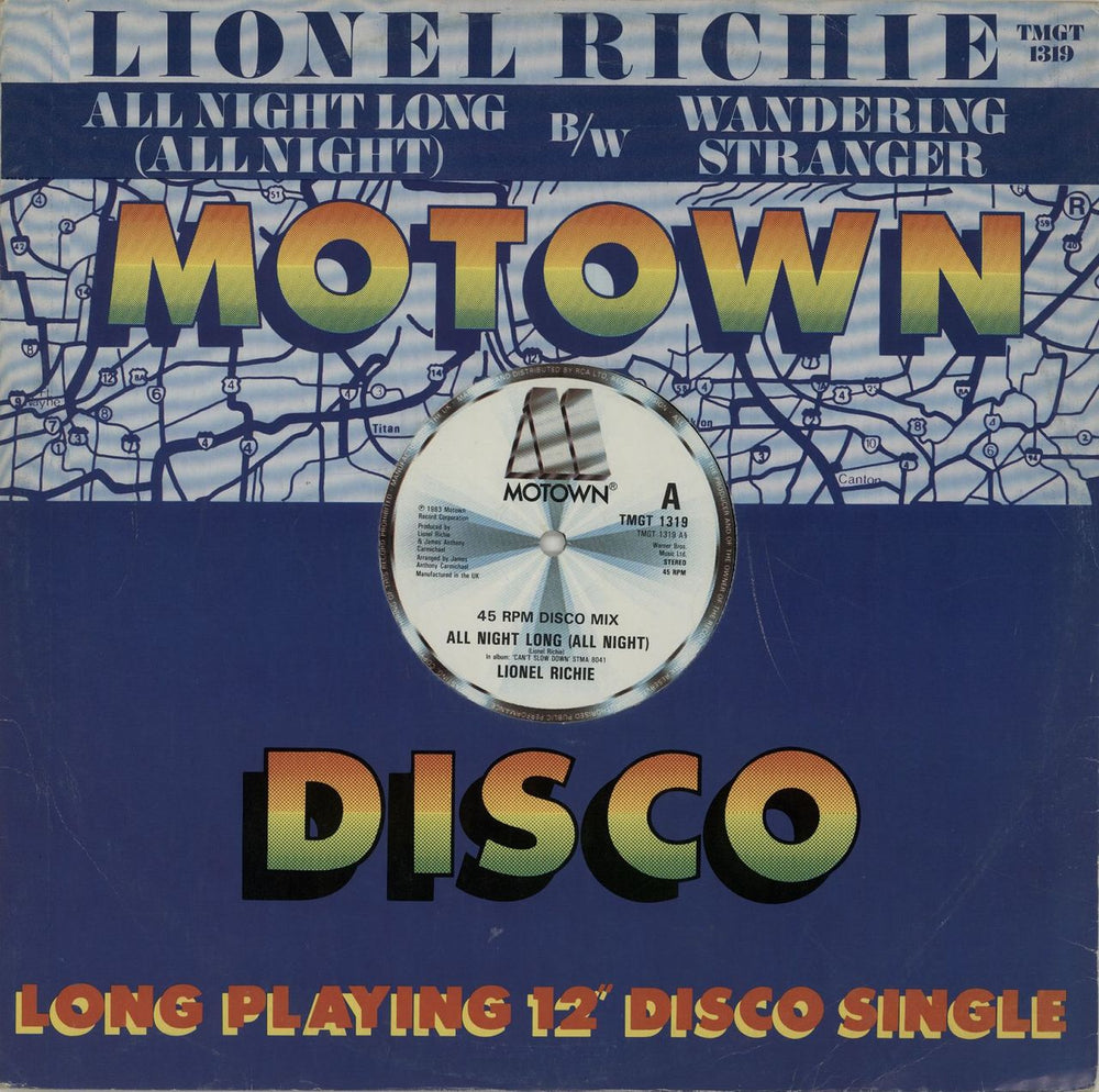 Lionel Richie All Night Long - Title sleeve UK 12" vinyl single (12 inch record / Maxi-single) TMGT1319