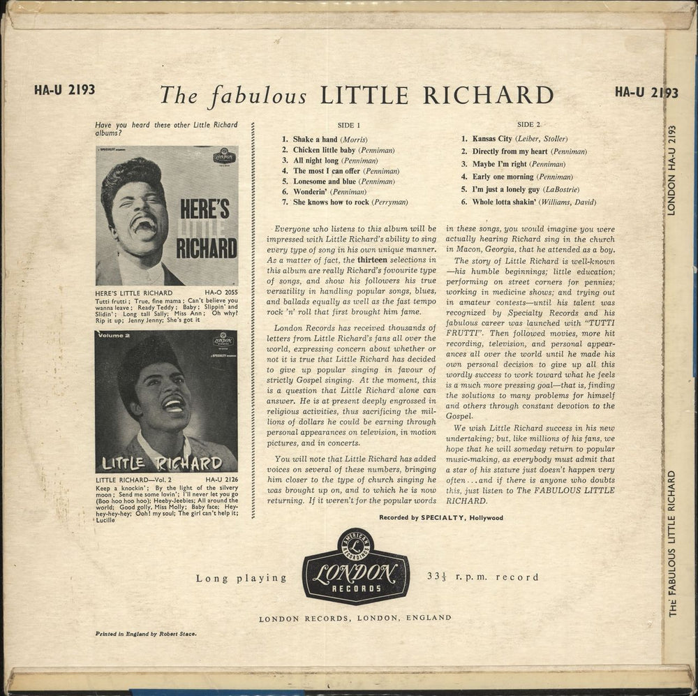 Little Richard The Fabulous Little Richard UK vinyl LP album (LP record)