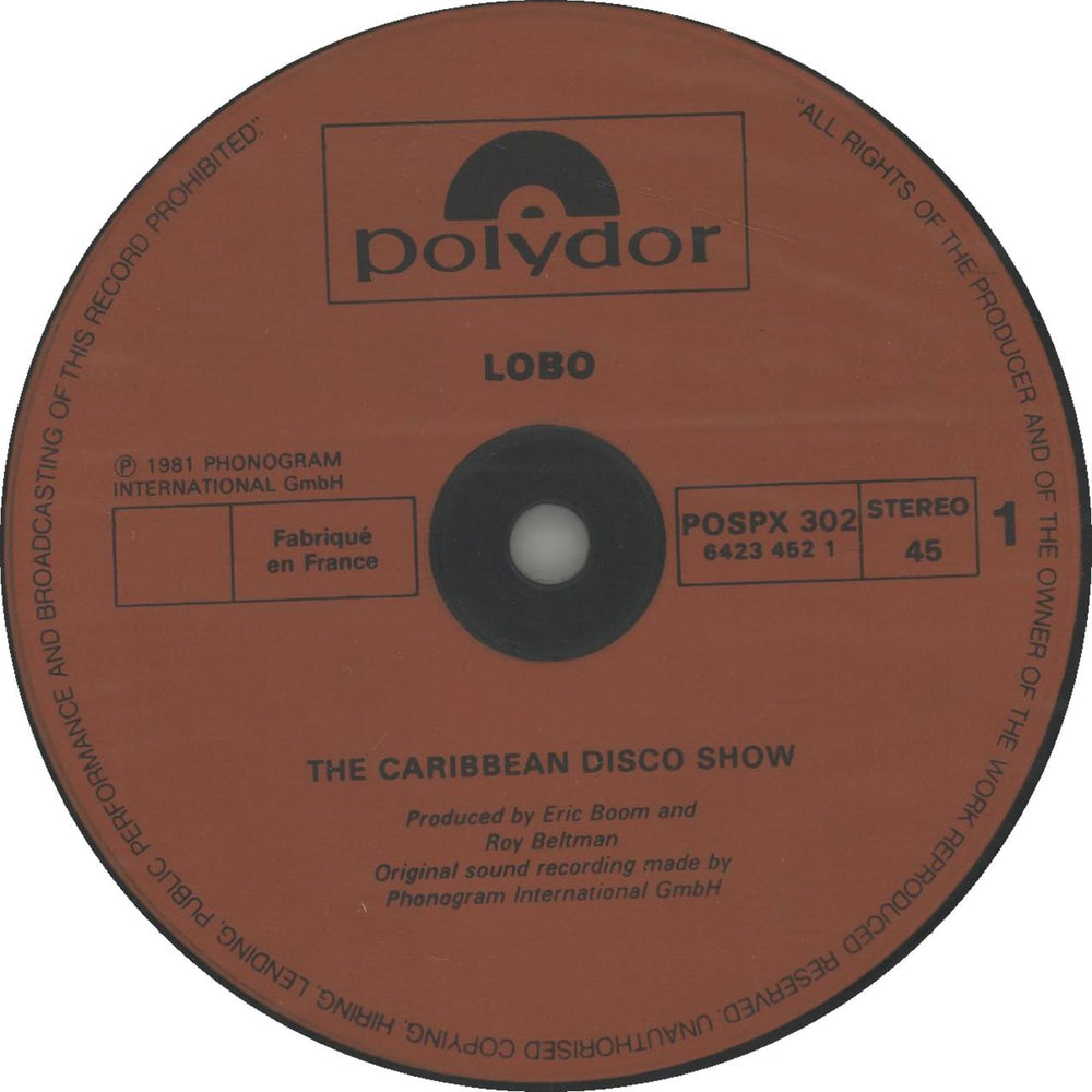 Lobo (Disco) The Caribbean Disco Show French 12" vinyl single (12 inch record / Maxi-single) POSPX302