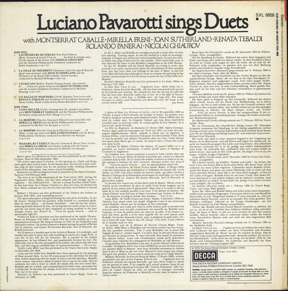 Luciano Pavarotti Luciano Pavarotti Sings Duets UK vinyl LP album (LP record)