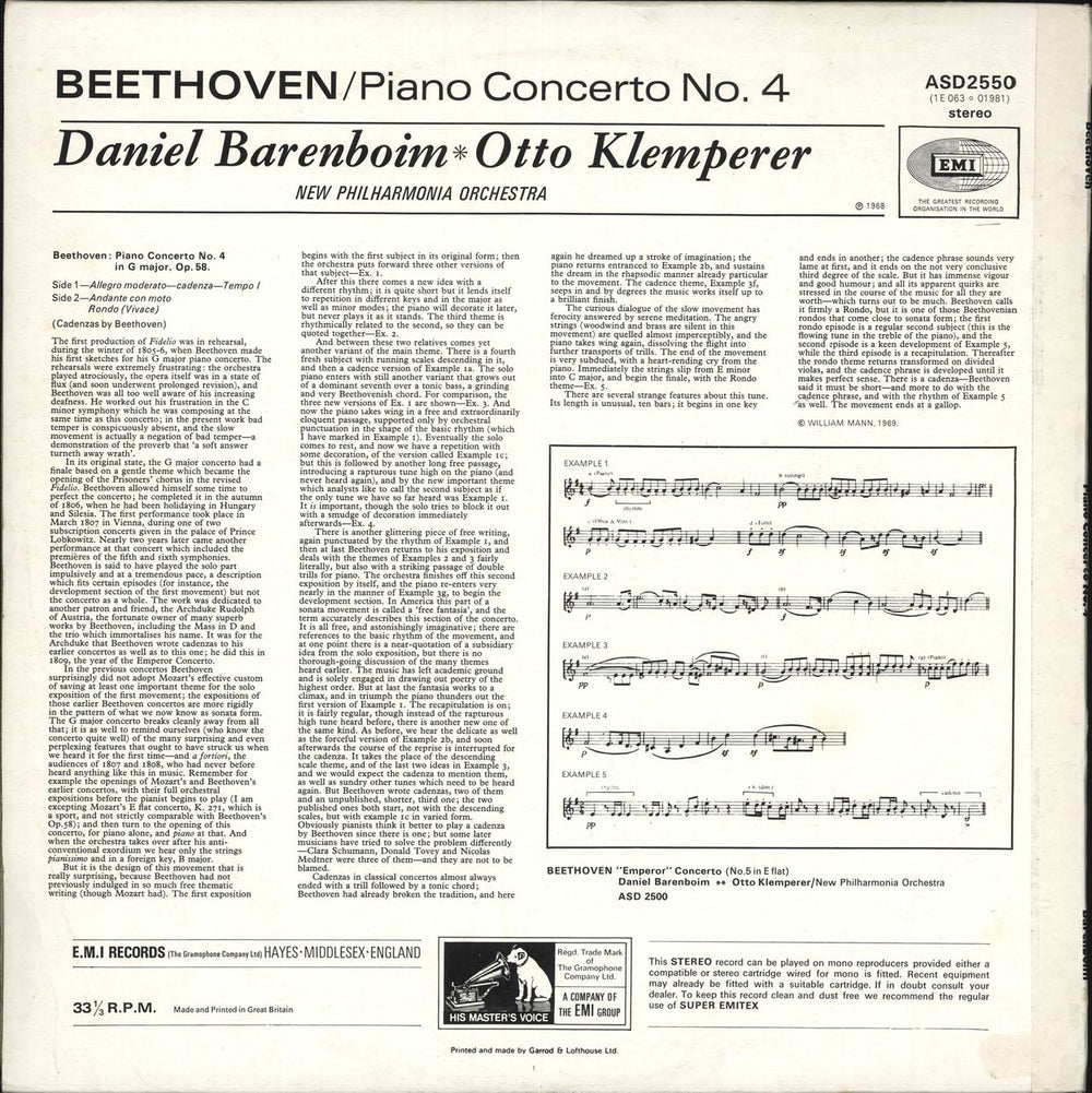 Ludwig Van Beethoven Beethoven: Piano Concerto No. 4 UK vinyl LP album (LP record)