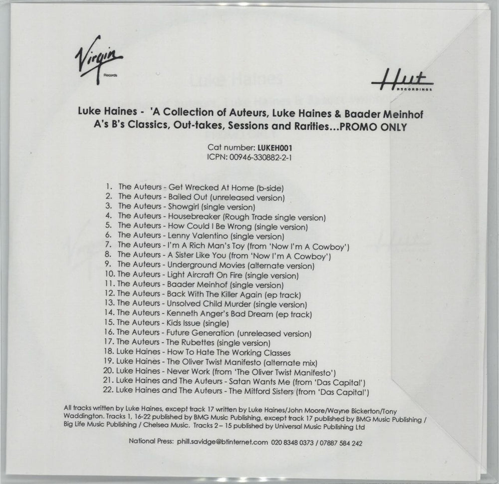 Luke Haines Luke Haines Is Dead - Sampler UK Promo CD-R acetate CD-R ACETATE