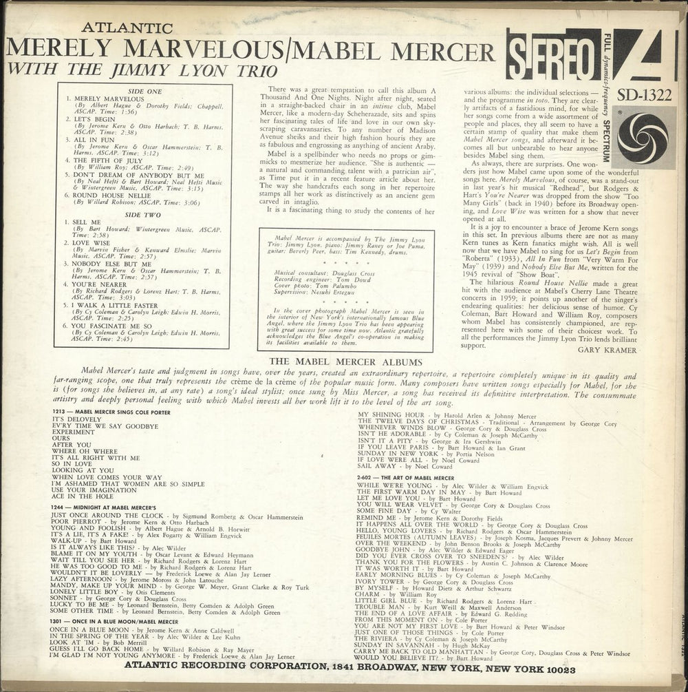 Mabel Mercer Merely Marvelous US vinyl LP album (LP record)