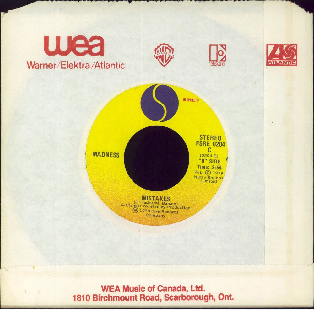 Madness One Step Beyond Canadian 7" vinyl single (7 inch record / 45)