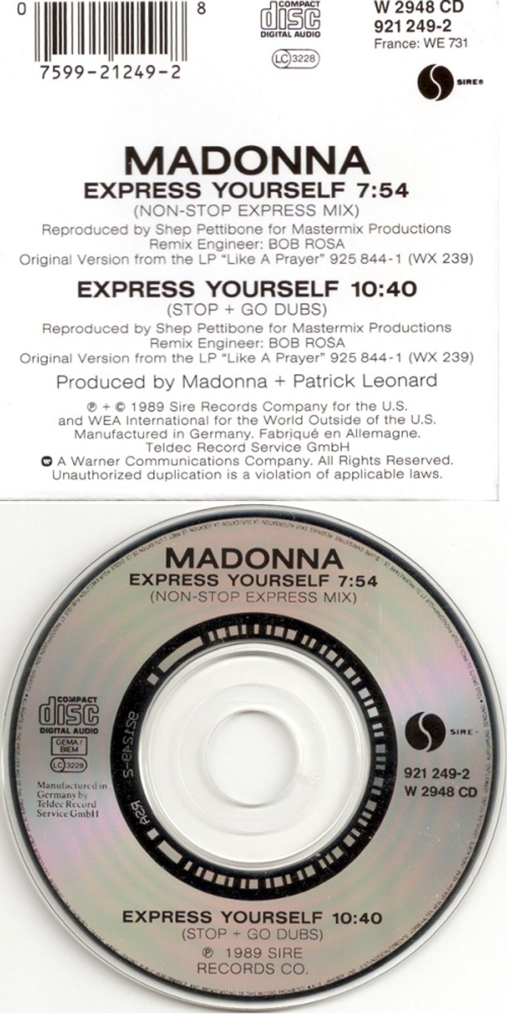 Madonna Express Yourself UK 3" CD single (CD3) MADC3EX633590