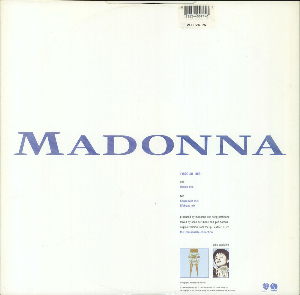 Madonna Rescue Me - Stickered Sleeve UK 12" vinyl single (12 inch record / Maxi-single) 093624007401