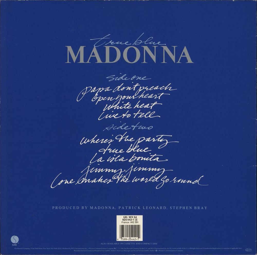 Madonna True Blue - 1 Sticker UK vinyl LP album (LP record) 075992544214