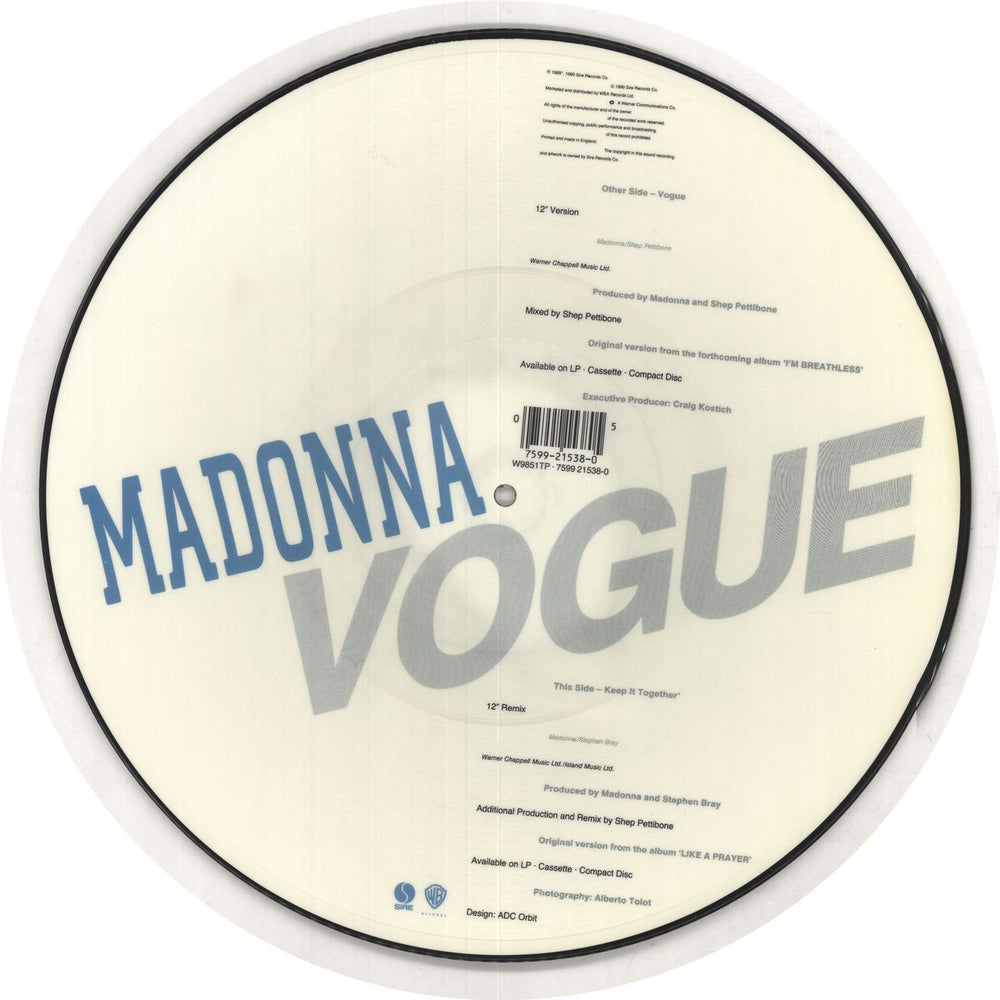 Madonna Vogue UK 12" vinyl picture disc (12 inch picture record) MAD2PVO370805