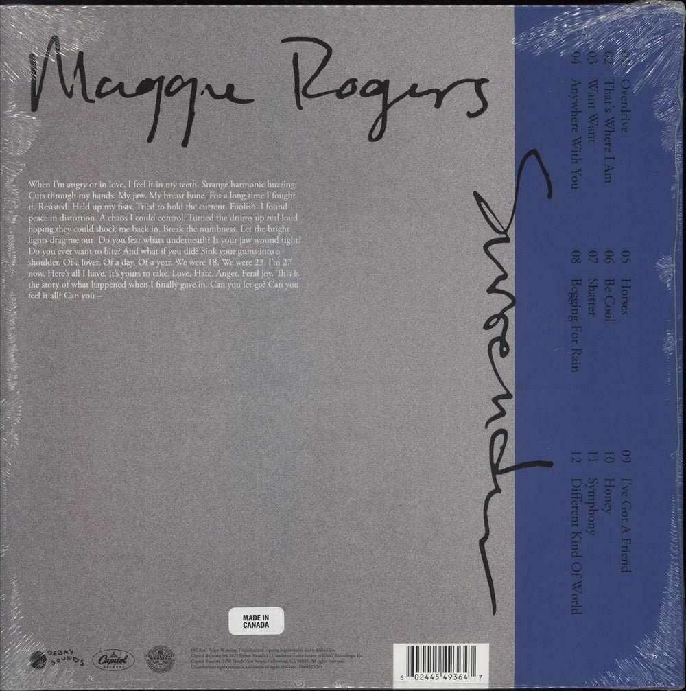 Maggie Rogers Surrender - Blue vinyl - Hype Sticker - Sealed UK vinyl LP album (LP record) 602445493647