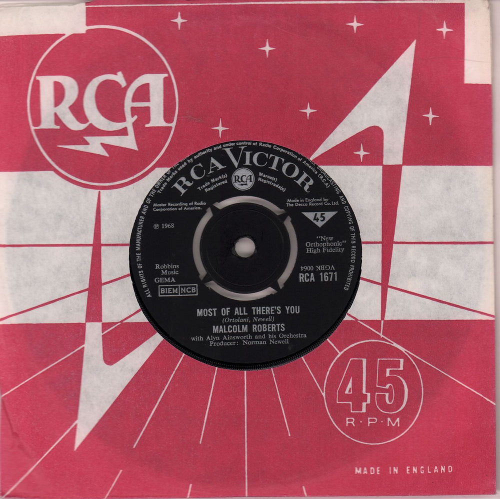 Malcolm Roberts Most Of All There's You UK 7" vinyl single (7 inch record / 45) RCA1671