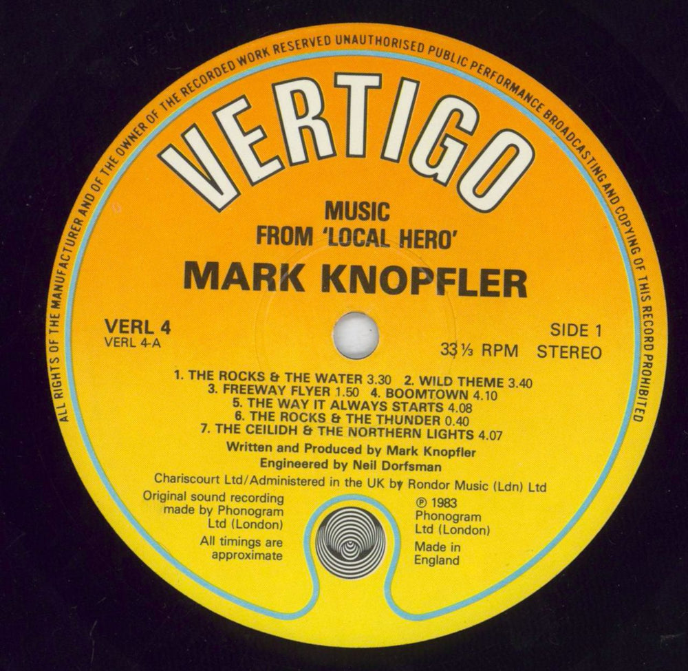 Mark Knopfler Local Hero - 2nd - Deletion hole UK vinyl LP album (LP record) KNOLPLO818817