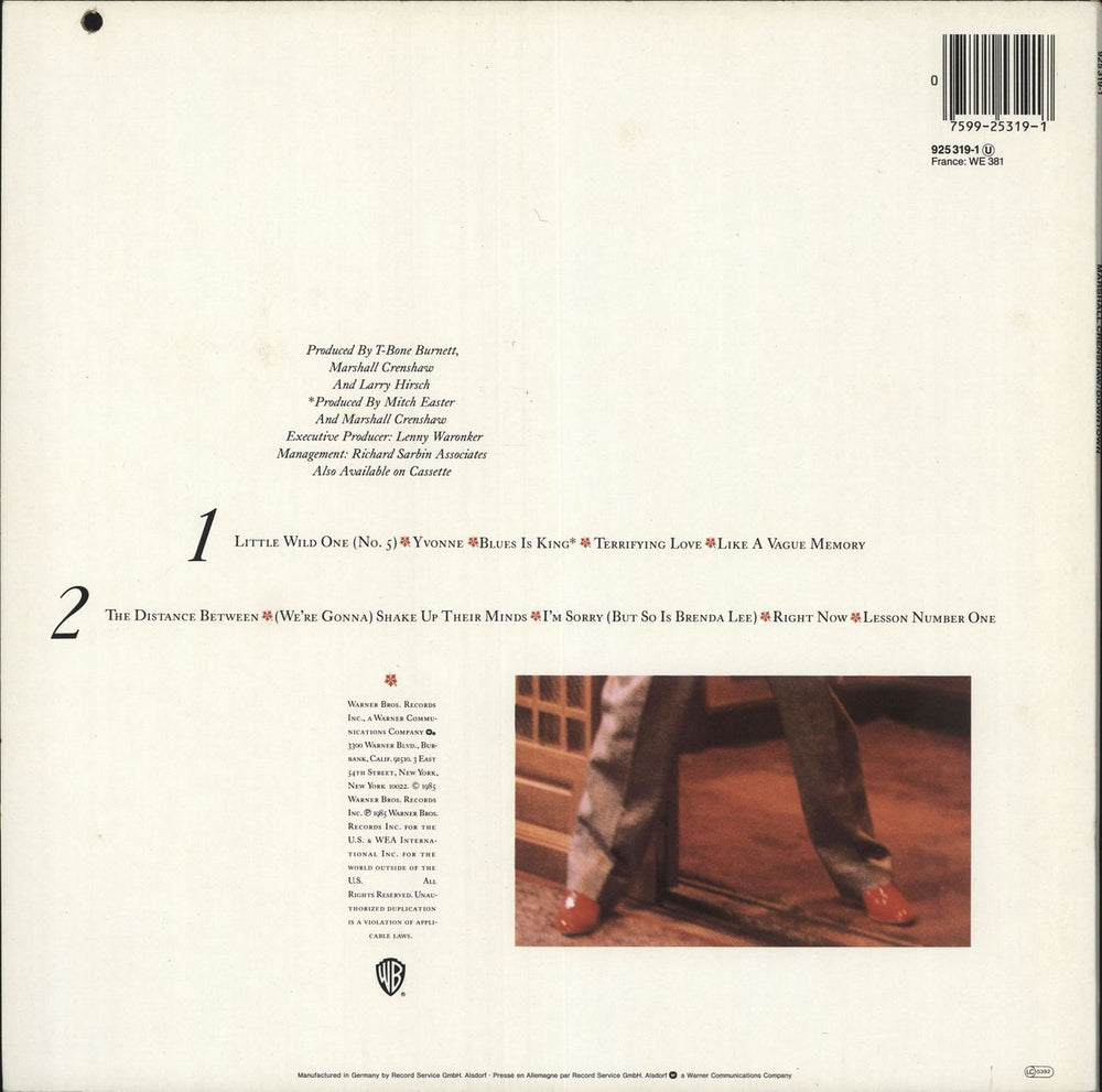 Marshall Crenshaw Downtown German vinyl LP album (LP record) 075992531917