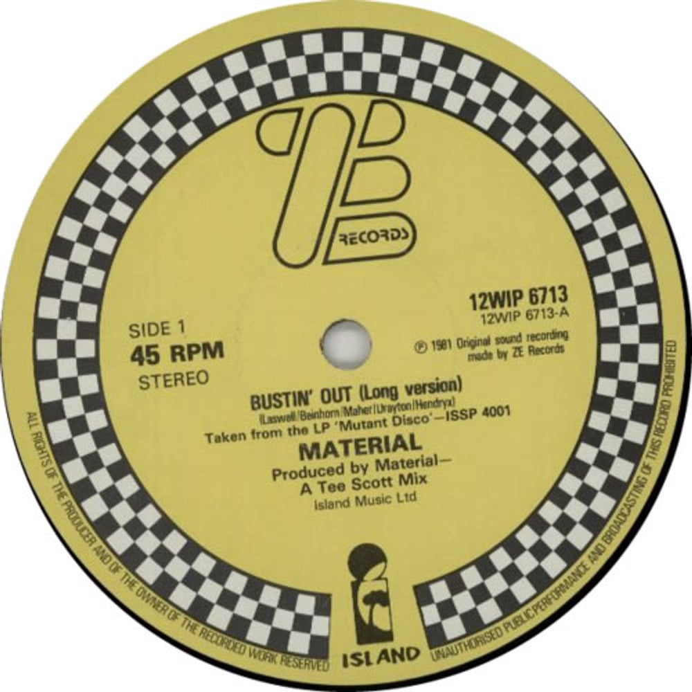 Material Bustin' Out (Long Version) UK 12" vinyl single (12 inch record / Maxi-single) MTL12BU553210