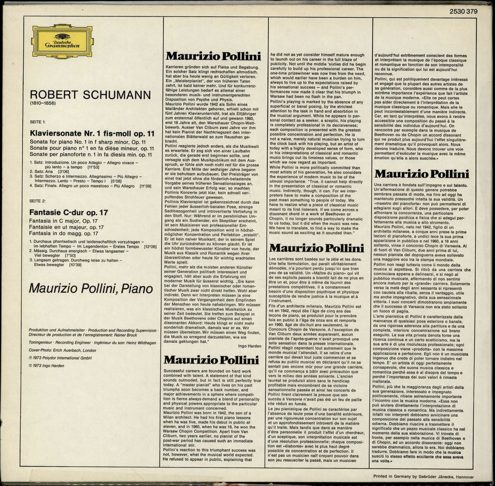 Maurizio Pollini Schumann: Fantasie C-Dur, Op.17 / Sonate Fis-Moll, Op.11 German vinyl LP album (LP record)