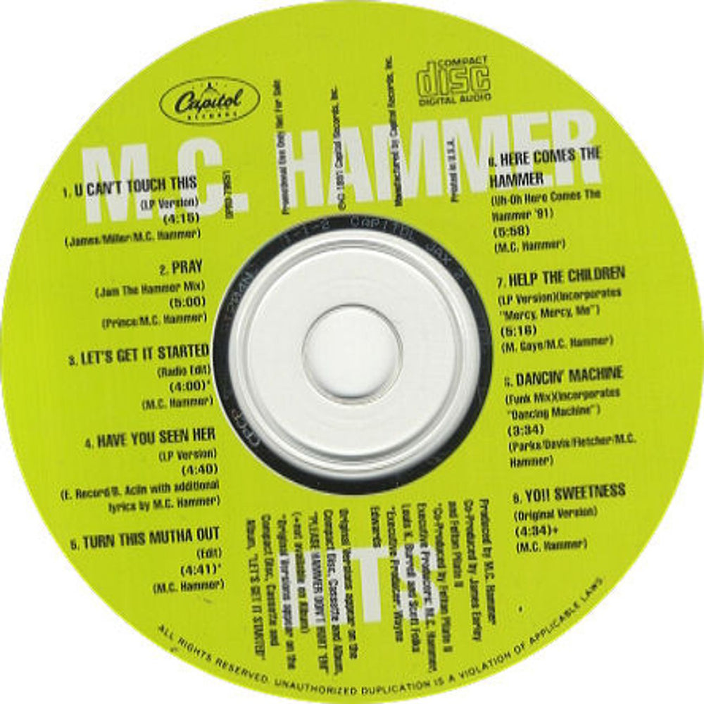 MC Hammer Hits Sampler US Promo CD album (CDLP) DPRO-79651