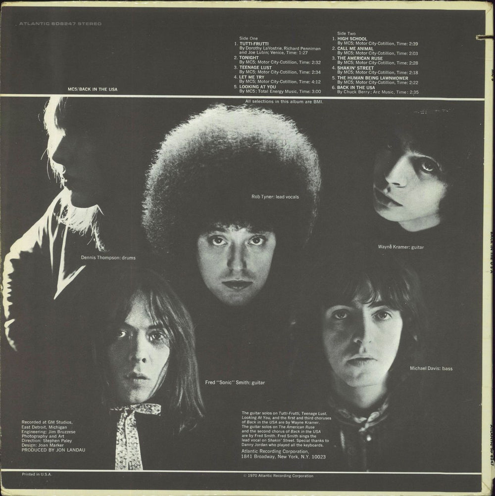 MC5 Back In The USA US vinyl LP album (LP record)