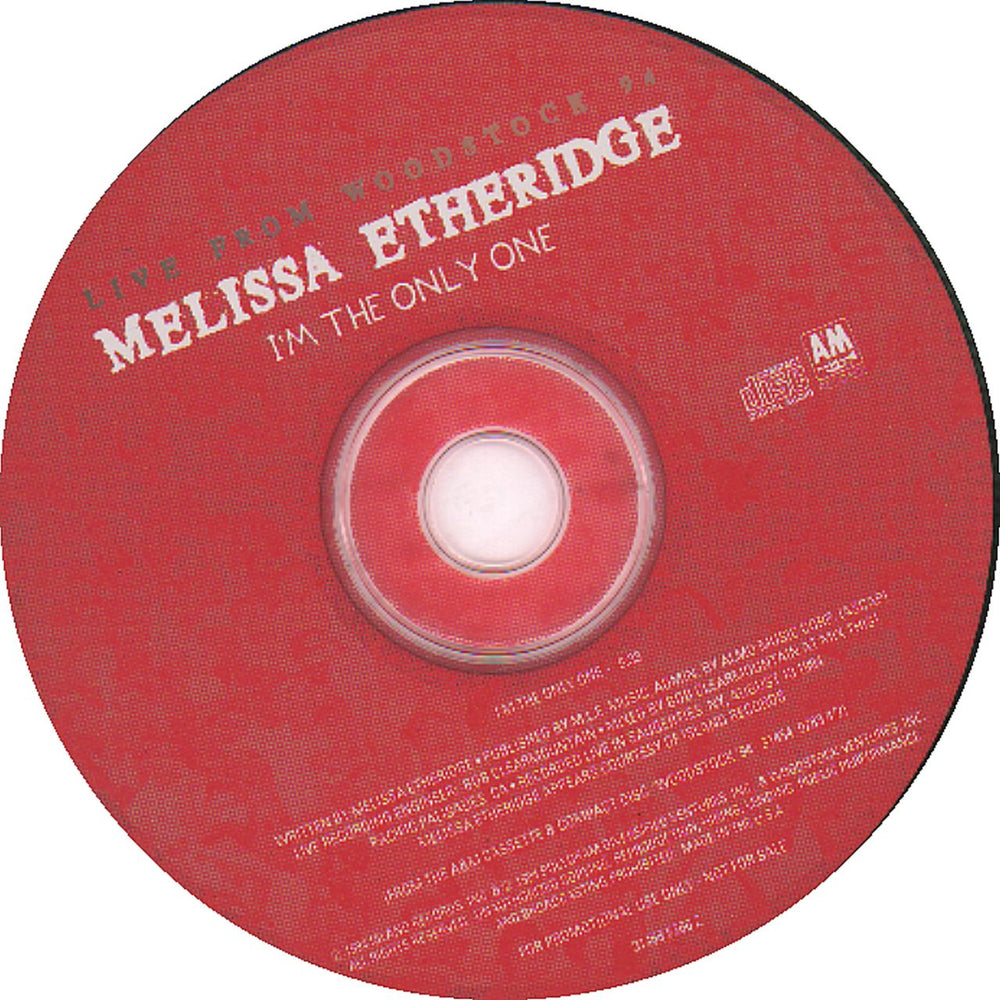 Melissa Etheridge I'm The Only One - Live From Woodstock US Promo CD single (CD5 / 5") ETHC5IM42090