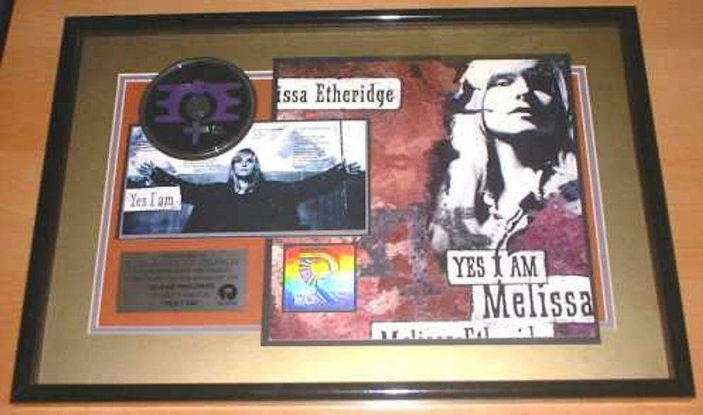 Melissa Etheridge Yes I Am US award disc PLATINUM AWARD