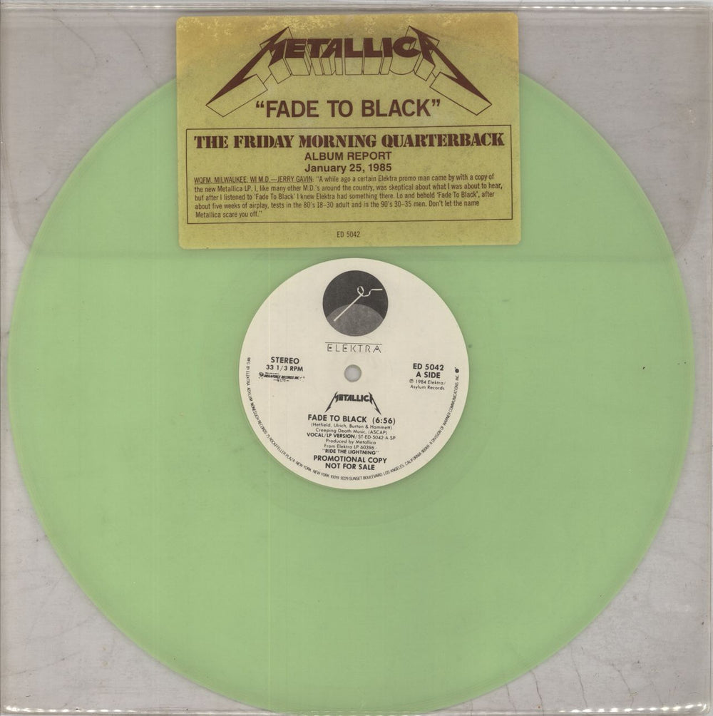 Metallica Fade To Black - Green Vinyl - Friday Morning Quarterback US Promo 12" vinyl single (12 inch record / Maxi-single) ED5042