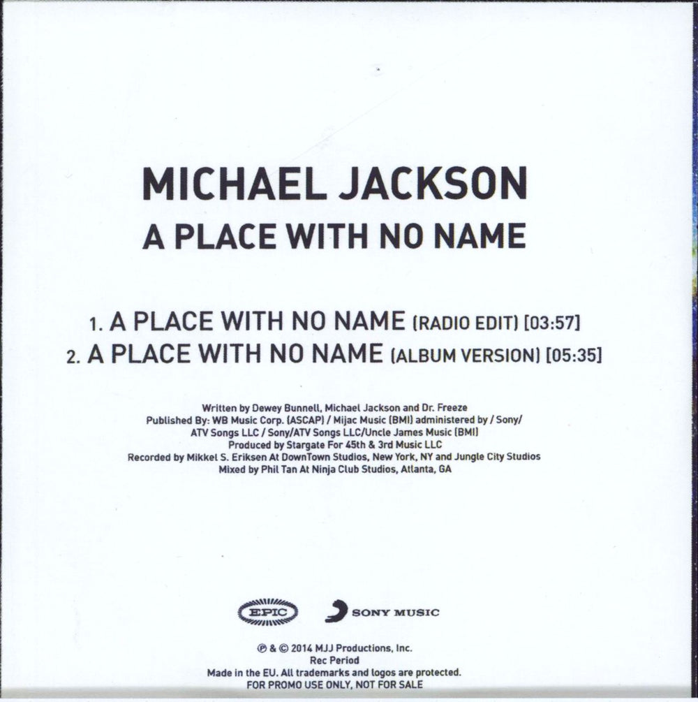 Michael Jackson A Place With No Name UK Promo CD-R acetate