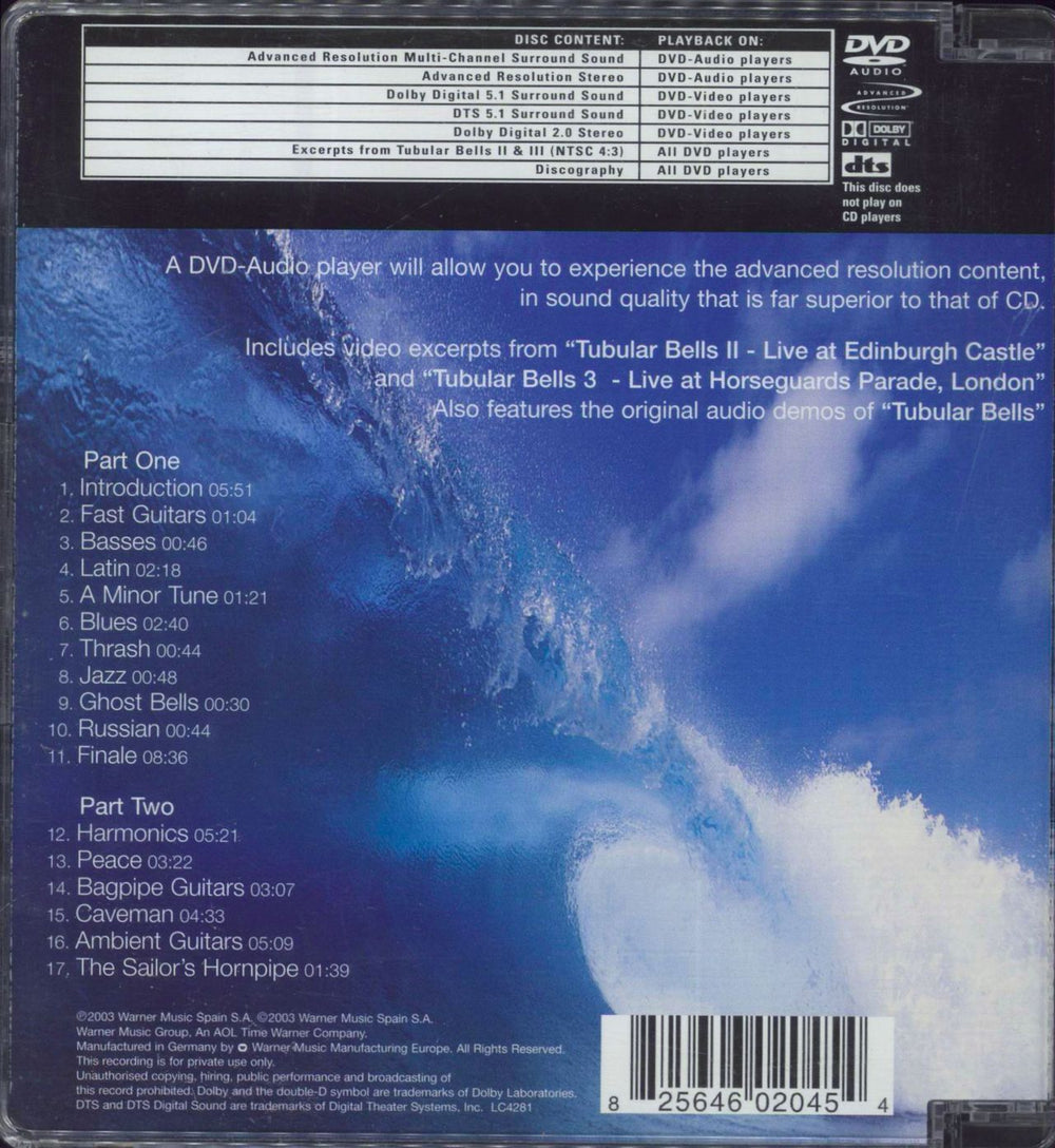 Mike Oldfield Tubular Bells 2003 - stickered UK DVD-Audio disc 825646020454