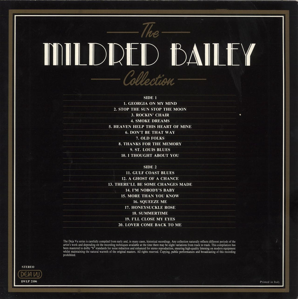 Mildred Bailey The Collection - 20 Golden Greats Italian vinyl LP album (LP record)