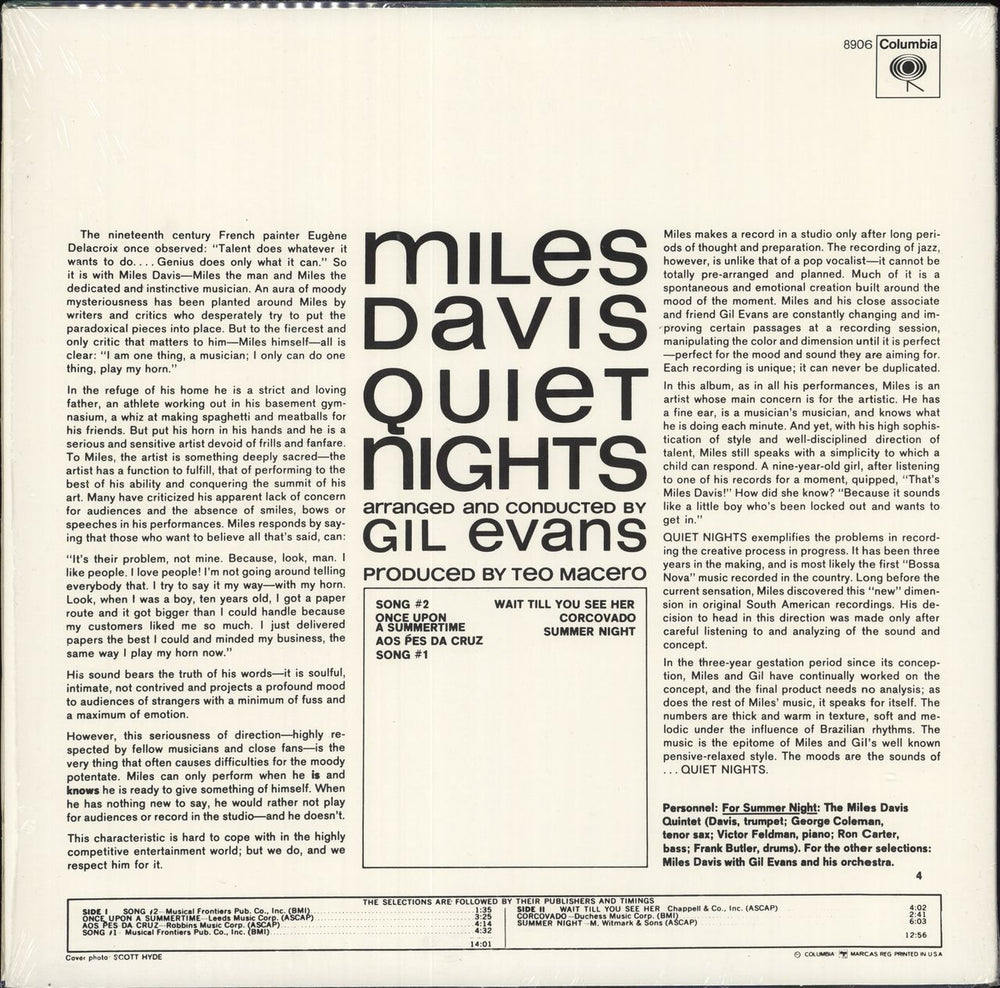 Miles Davis Quiet Nights US vinyl LP album (LP record)