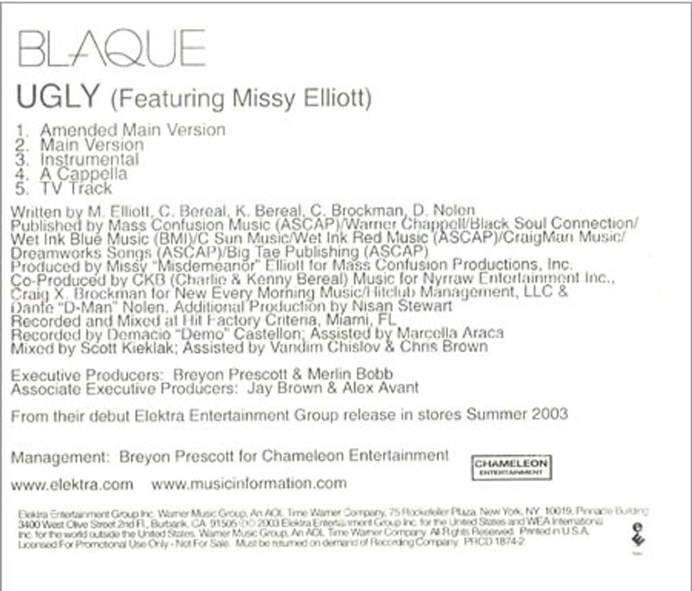 Missy Misdemeanor Elliott Blaque US Promo CD single (CD5 / 5") PRCD-1874-2