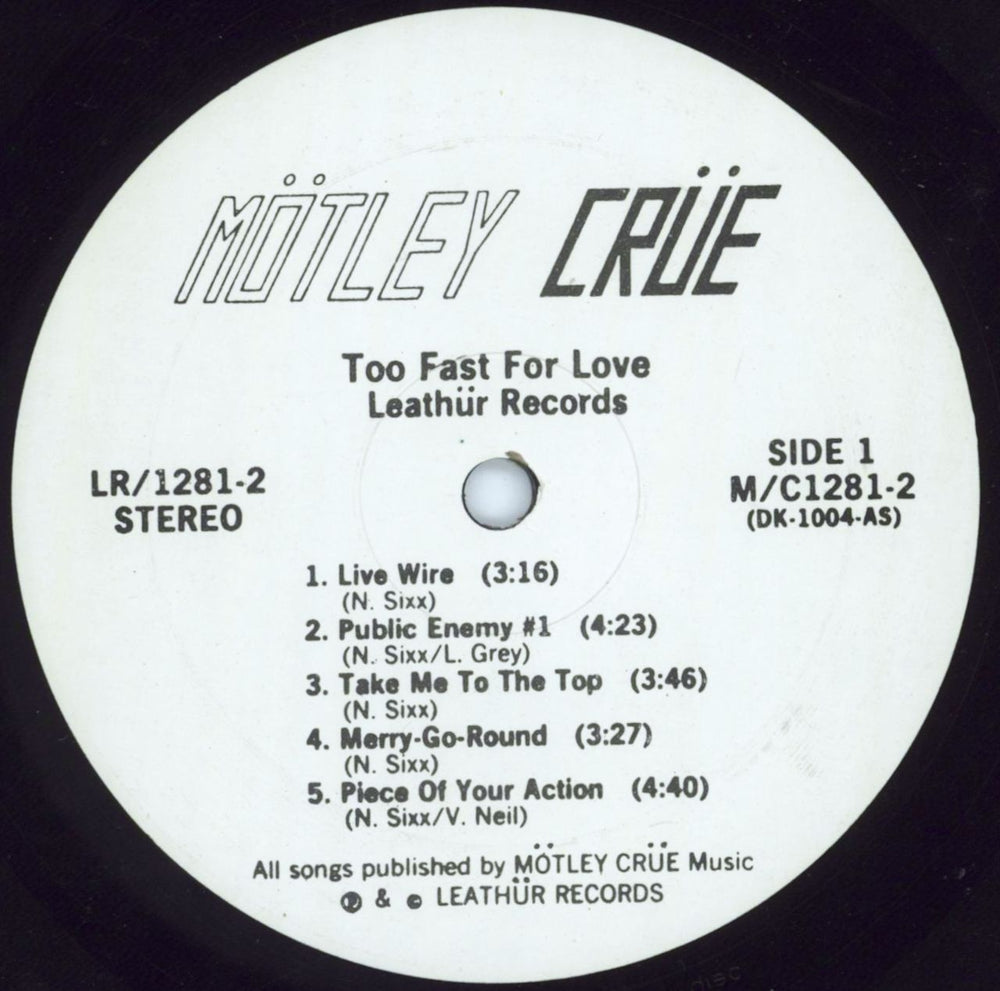 Motley Crue Too Fast For Love - 2nd + Insert 2 US vinyl LP album (LP record) CRULPTO96126